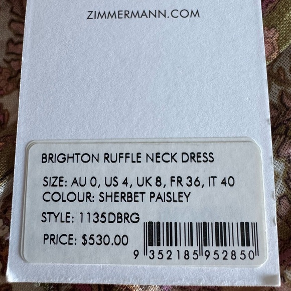 NWT ZIMMERMAN Brighton Ruffle-Neck Dress sherbet 4 - Picture 13 of 13
